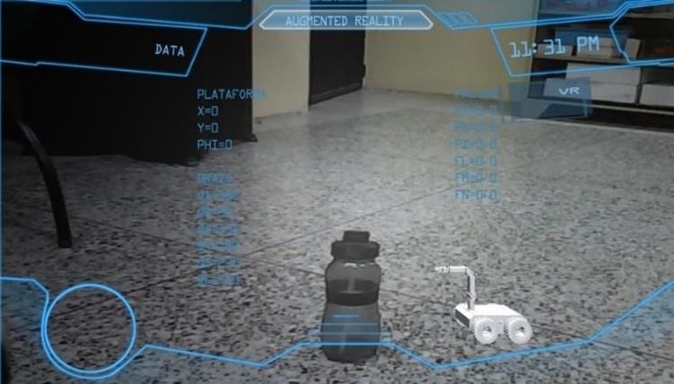Augmented reality interface for teleoperating a small mobile robot, with telemetry around the view